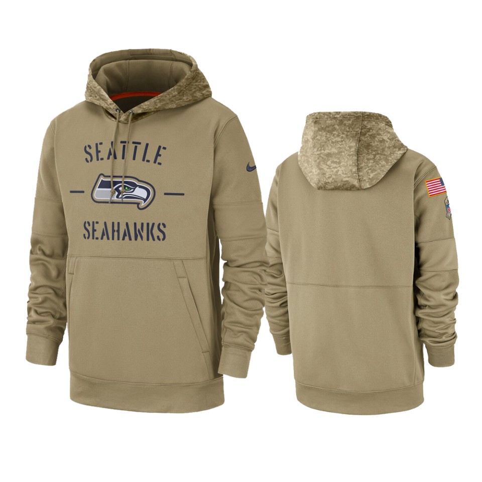 Men's Tan Seattle Seahawks 2019 Salute to Service Sideline Therma Pullover Hoodie