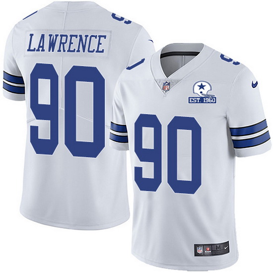 Men's Dallas Cowboys #90 Demarcus Lawrence White With Established In 1960 Patch Limited Stitched Jersey