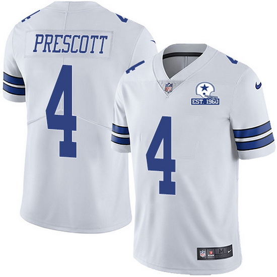 Men's Dallas Cowboys #4 Dak Prescott White With Established In 1960 Patch Limited Stitched Jersey