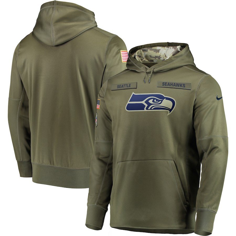 Men's Seattle Seahawks Cardinals 2018 Salute to Service Sideline Therma Performance Pullover Stitched Hoodie
