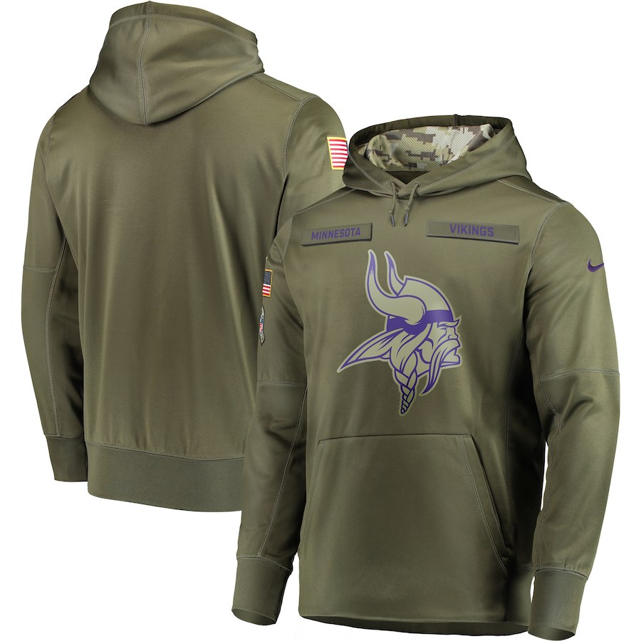 Men's Minesota Vikings Cardinals 2018 Salute to Service Sideline Therma Performance Pullover Stitched Hoodie