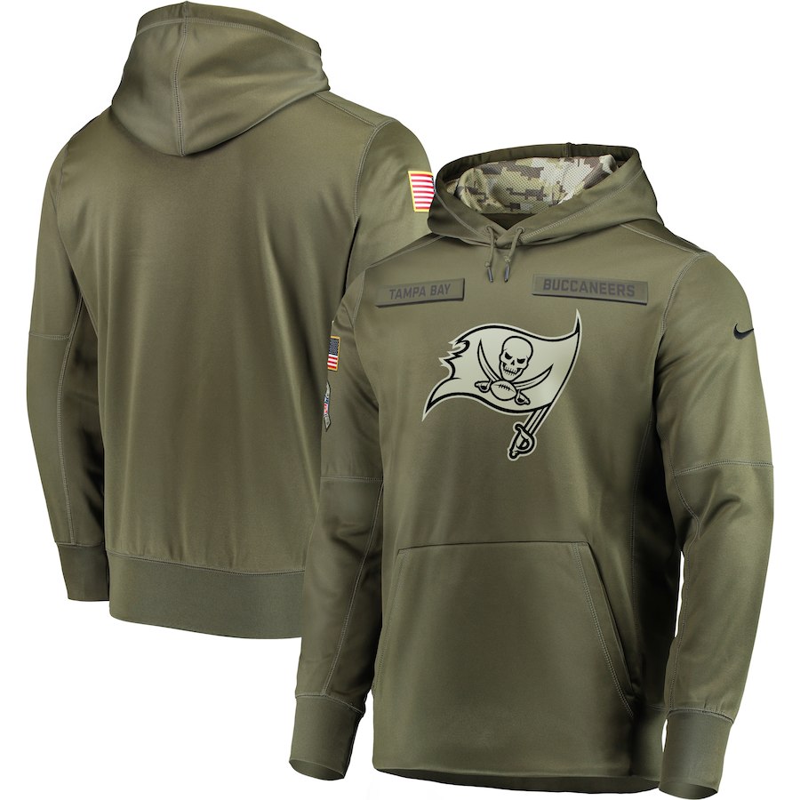 Men's Olive Tampa Bay Buccaneers 2018 Salute to Service Sideline Therma Performance Pullover Stitched Hoodie