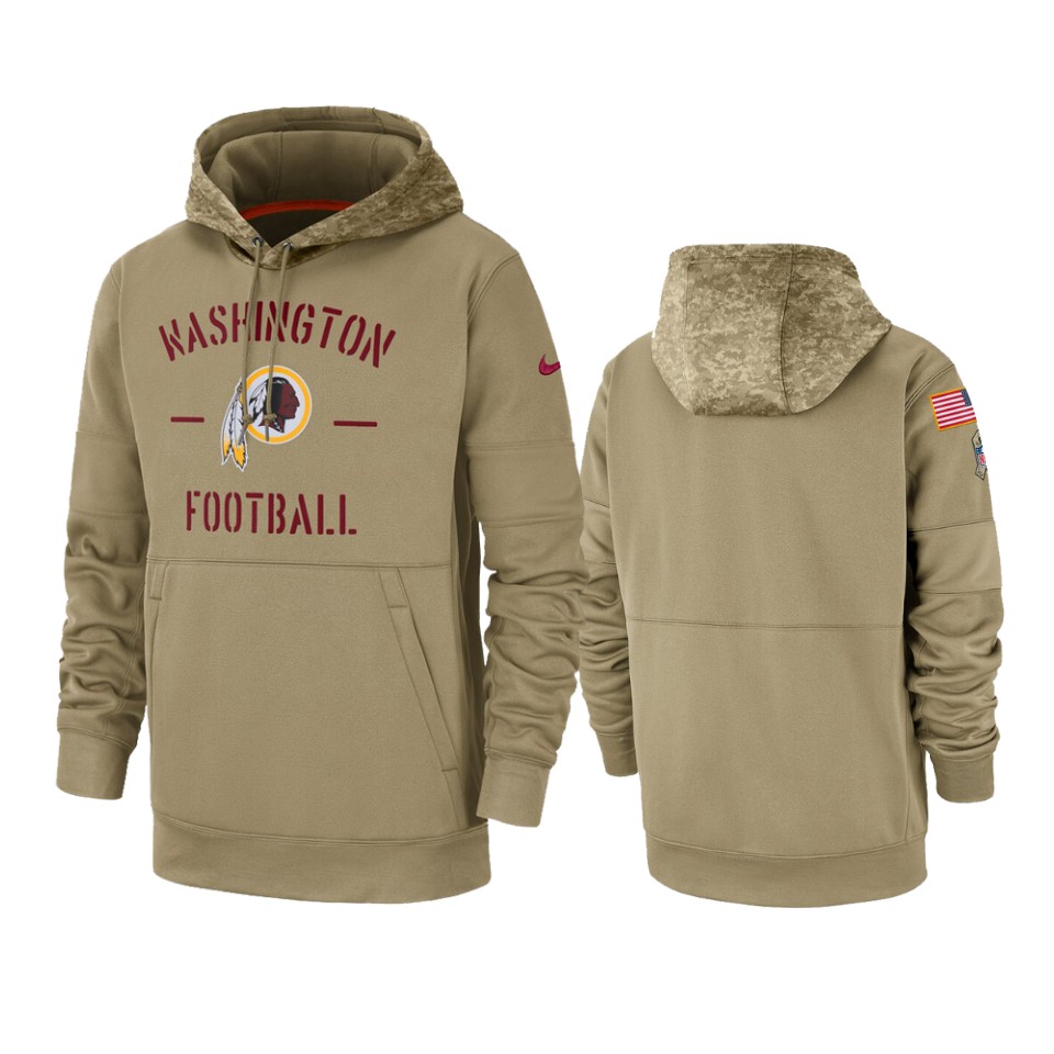 Men's Tan Washington Football Team 2019 Salute to Service Sideline Therma Pullover Hoodie