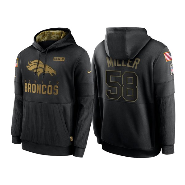 Men's Denver Broncos Black #58 Von Miller Salute To Service Sideline Performance Pullover Hoodie 2020
