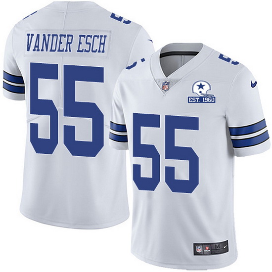 Men's Dallas Cowboys #55 Leighton Vander Esch White With Established In 1960 Patch Limited Stitched Jersey