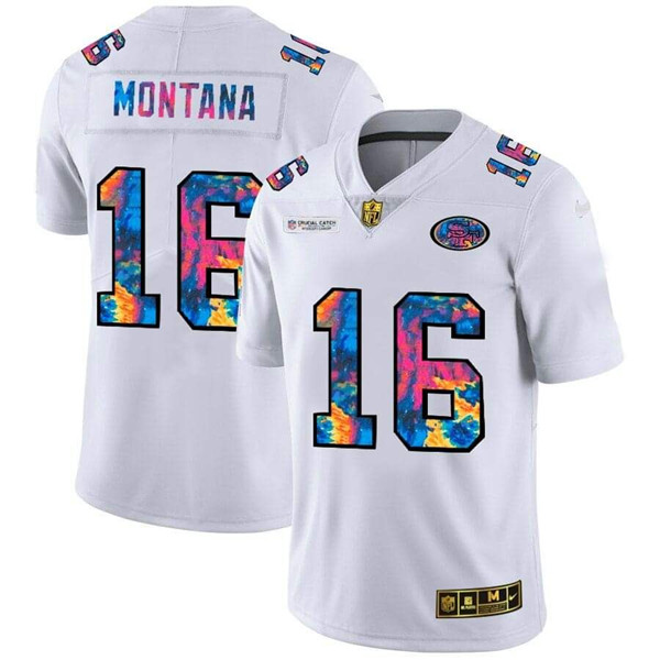 Men's San Francisco 49ers #16 Joe Montana White 2020 Crucial Catch Limited Stitched NFL Jersey