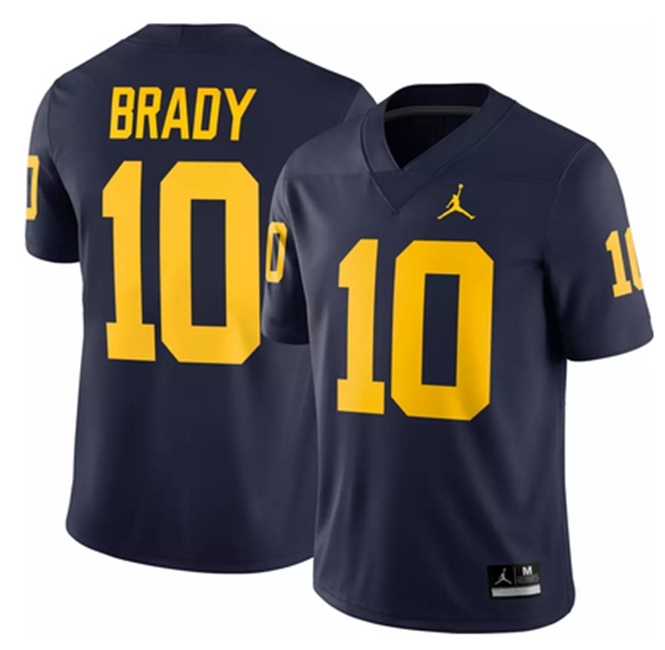 Men's Michigan Wolverines #10 Tom Brady Blue Dri-FIT Game Football Jersey