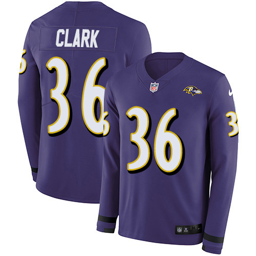 Nike Ravens #36 Chuck Clark Purple Team Color Men's Stitched NFL Limited Therma Long Sleeve Jersey