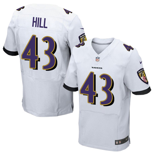 Nike Ravens #43 Justice Hill White Men's Stitched NFL New Elite Jersey