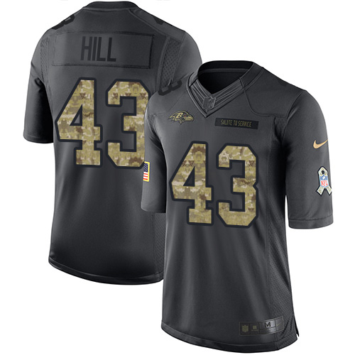 Nike Ravens #43 Justice Hill Black Men's Stitched NFL Limited 2016 Salute to Service Jersey