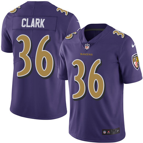 Nike Ravens #36 Chuck Clark Purple Men's Stitched NFL Limited Rush Jersey