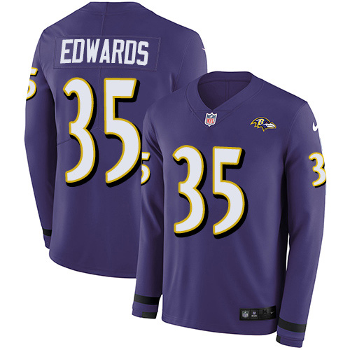 Nike Ravens #35 Gus Edwards Purple Team Color Men's Stitched NFL Limited Therma Long Sleeve Jersey
