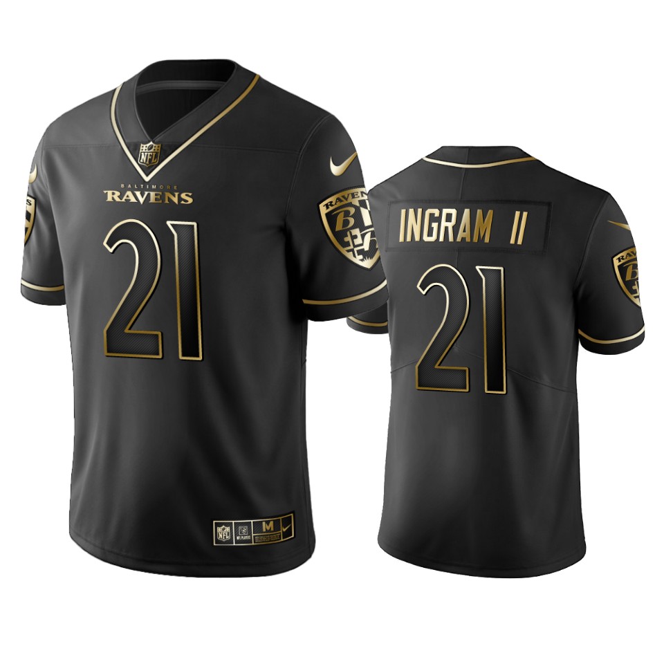 Nike Ravens #21 Mark Ingram II Black Golden Limited Edition Stitched NFL Jersey