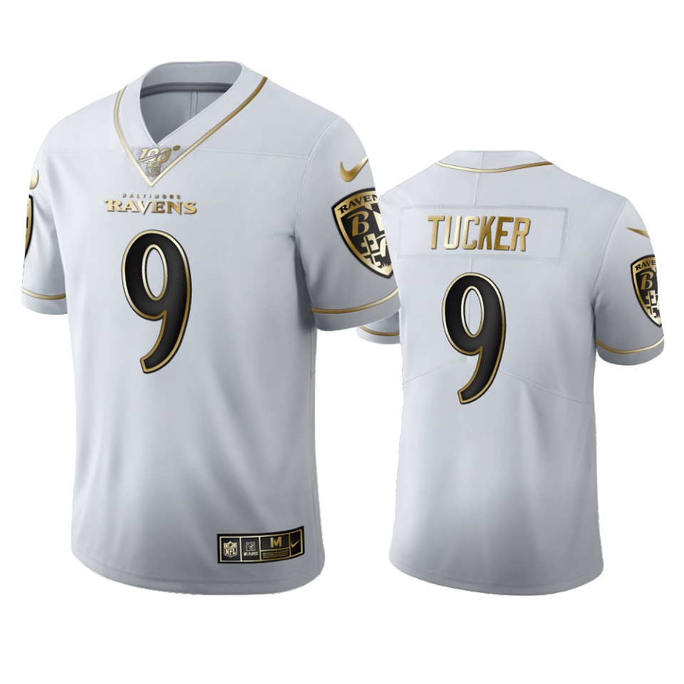 Baltimore Ravens #9 Justin Tucker Men's Nike White Golden Edition Vapor Limited NFL 100 Jersey