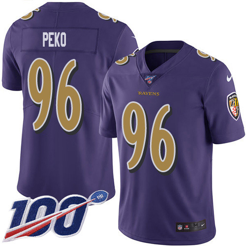 Nike Ravens #96 Domata Peko Sr Purple Men's Stitched NFL Limited Rush 100th Season Jersey