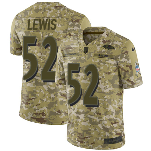 Nike Ravens #52 Ray Lewis Camo Men's Stitched NFL Limited 2018 Salute To Service Jersey