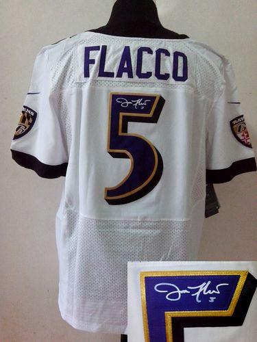 Nike Ravens #5 Joe Flacco White Men's Stitched NFL Elite Autographed Jersey