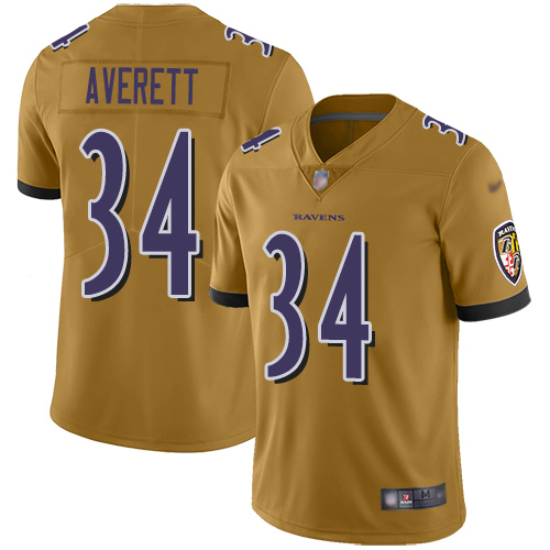 Nike Ravens #34 Anthony Averett Gold Men's Stitched NFL Limited Inverted Legend Jersey