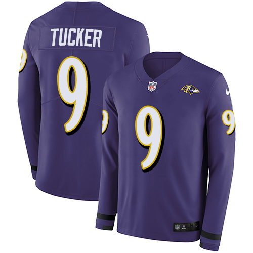 Nike Ravens #9 Justin Tucker Purple Team Color Men's Stitched NFL Limited Therma Long Sleeve Jersey