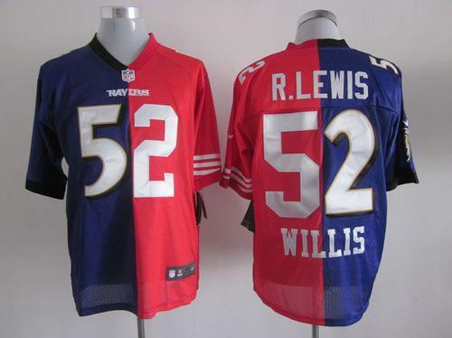 Nike Ravens & 49ers #52 Ray Lewis & Patrick Willis Purple/Red Men's Stitched NFL Mixture Elite Jersey