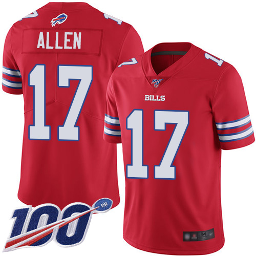Nike Bills #17 Josh Allen Red Men's Stitched NFL Limited Rush 100th Season Jersey
