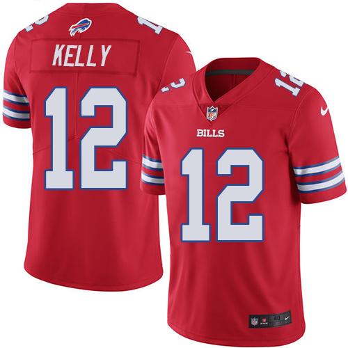 Nike Bills #12 Jim Kelly Red Men's Stitched NFL Elite Rush Jersey