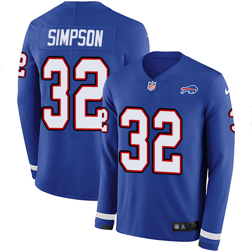 Nike Bills #32 O. J. Simpson Royal Blue Team Color Men's Stitched NFL Limited Therma Long Sleeve Jersey