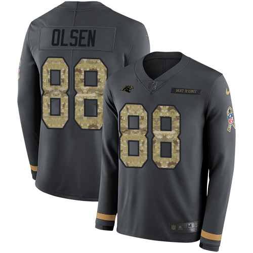 Nike Panthers #88 Greg Olsen Anthracite Salute to Service Men's Stitched NFL Limited Therma Long Sleeve Jersey