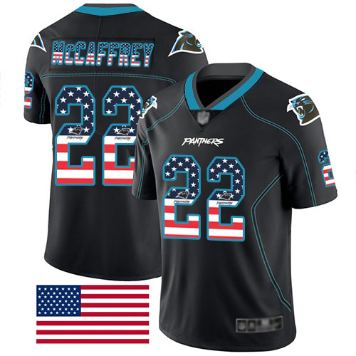 Nike Panthers #22 Christian McCaffrey Black Men's Stitched NFL Limited Rush USA Flag Jersey
