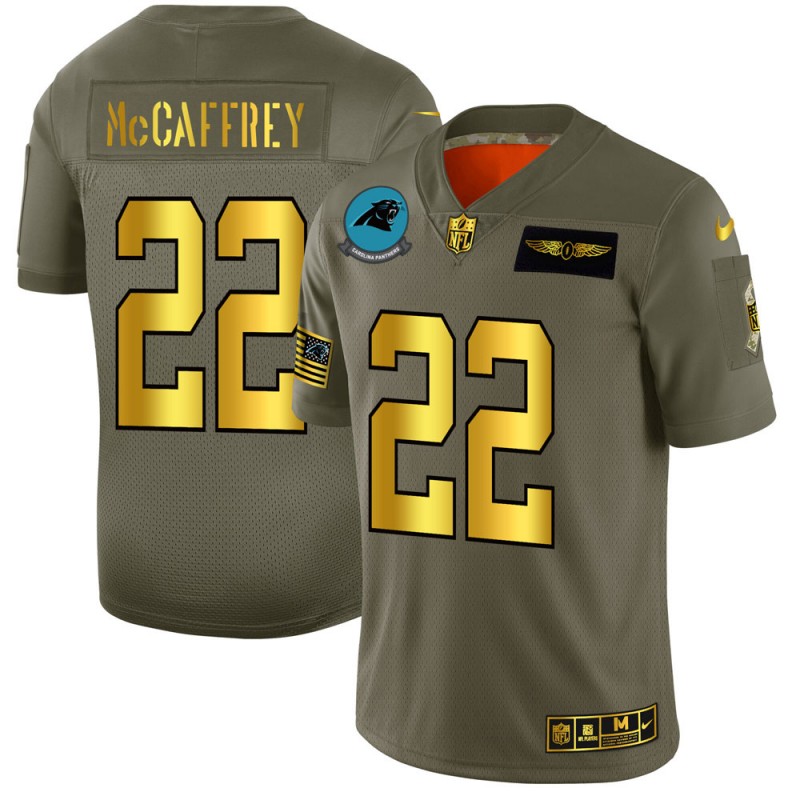 Carolina Panthers #22 Christian McCaffrey NFL Men's Nike Olive Gold 2019 Salute to Service Limited Jersey