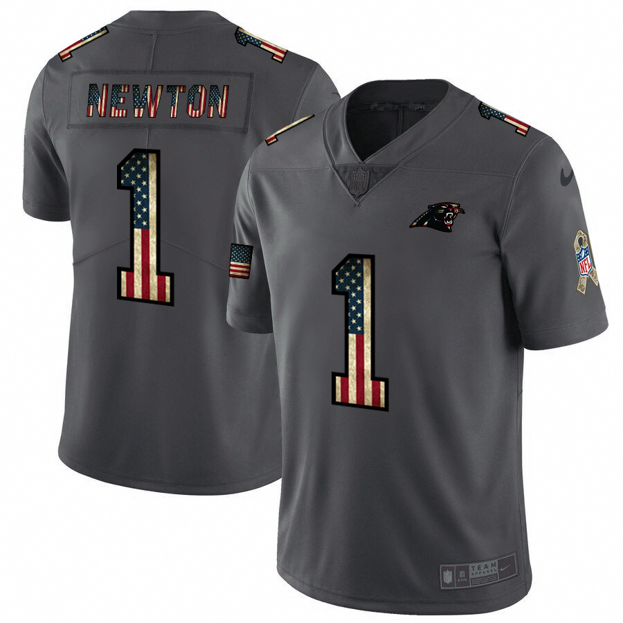 Nike Panthers #1 Cam Newton 2018 Salute To Service Retro USA Flag Limited NFL Jersey