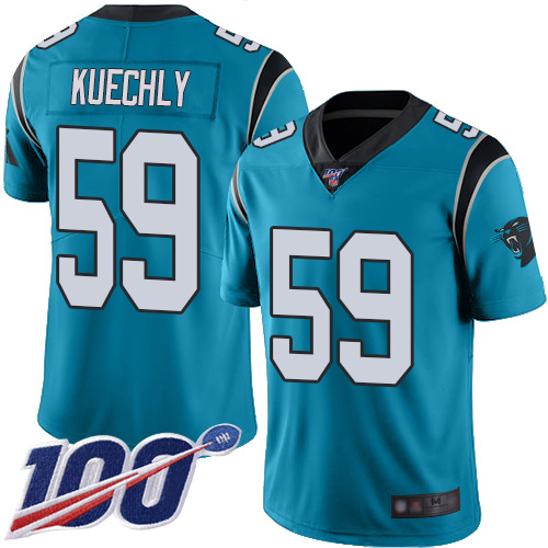Nike Panthers #59 Luke Kuechly Blue Men's Stitched NFL Limited Rush 100th Season Jersey