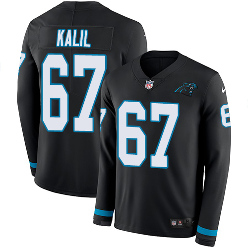 Nike Panthers #67 Ryan Kalil Black Team Color Men's Stitched NFL Limited Therma Long Sleeve Jersey