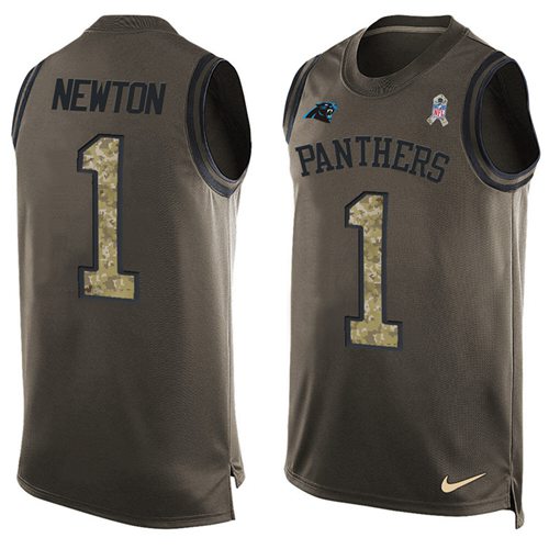 Nike Panthers #1 Cam Newton Green Men's Stitched NFL Limited Salute To Service Tank Top Jersey