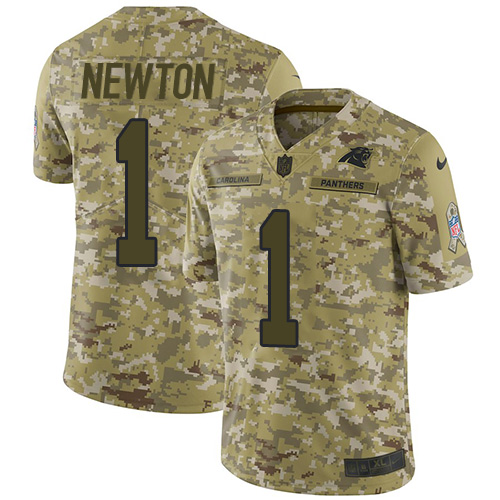 Nike Panthers #1 Cam Newton Camo Men's Stitched NFL Limited 2018 Salute To Service Jersey