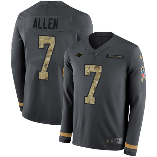 Nike Panthers #7 Kyle Allen Anthracite Salute to Service Men's Stitched NFL Limited Therma Long Sleeve Jersey