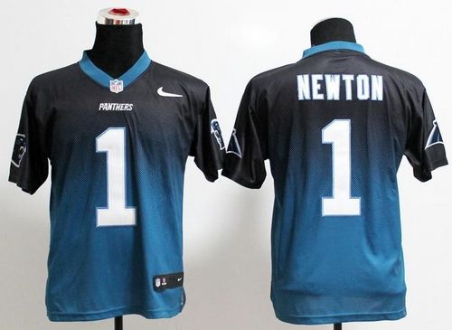 Nike Panthers #1 Cam Newton Black/Blue Men's Stitched NFL Elite Fadeaway Fashion Jersey