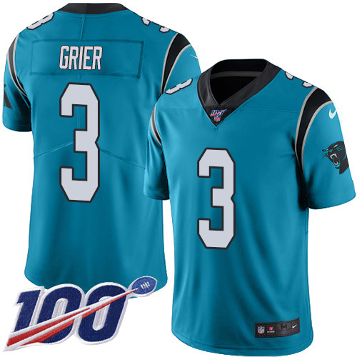 Nike Panthers #3 Will Grier Blue Alternate Men's Stitched NFL 100th Season Vapor Untouchable Limited Jersey