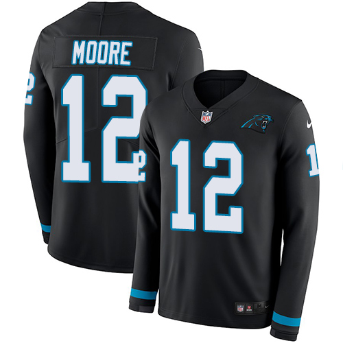 Nike Panthers #12 DJ Moore Black Team Color Men's Stitched NFL Limited Therma Long Sleeve Jersey