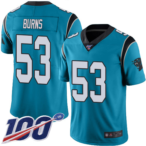 Nike Panthers #53 Brian Burns Blue Men's Stitched NFL Limited Rush 100th Season Jersey