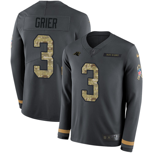 Nike Panthers #3 Will Grier Anthracite Salute to Service Men's Stitched NFL Limited Therma Long Sleeve Jersey