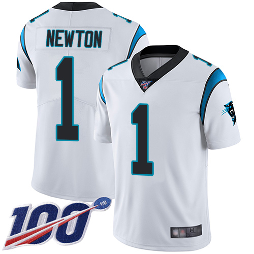 Nike Panthers #1 Cam Newton White Men's Stitched NFL 100th Season Vapor Limited Jersey