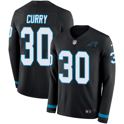 Nike Panthers #30 Stephen Curry Black Team Color Men's Stitched NFL Limited Therma Long Sleeve Jersey