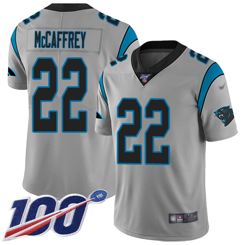 Nike Panthers #22 Christian McCaffrey Silver Men's Stitched NFL Limited Inverted Legend 100th Season Jersey