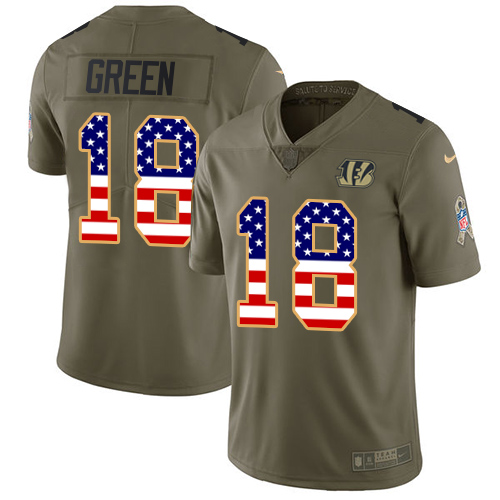 Nike Bengals #18 A.J. Green Olive/USA Flag Men's Stitched NFL Limited 2017 Salute To Service Jersey
