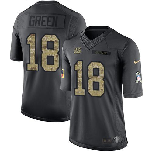 Nike Bengals #18 A.J. Green Black Men's Stitched NFL Limited 2016 Salute to Service Jersey