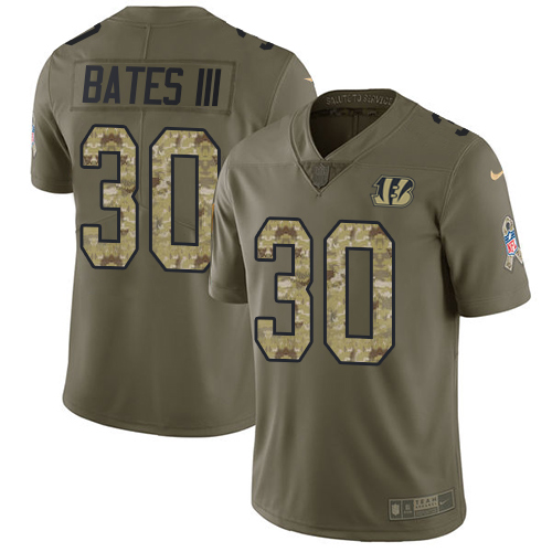 Nike Bengals #30 Jessie Bates III Olive/Camo Men's Stitched NFL Limited 2017 Salute To Service Jersey