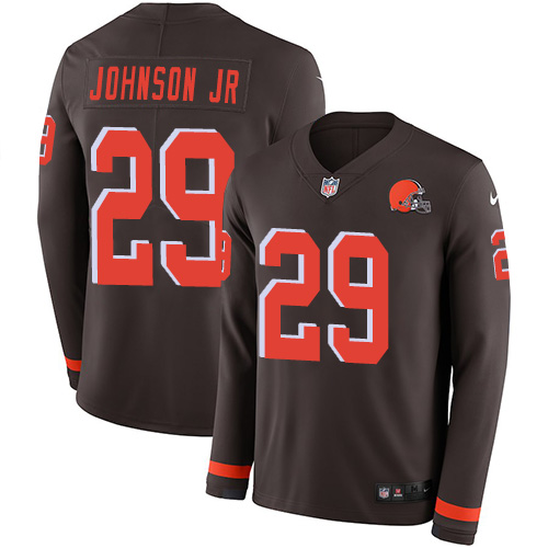 Nike Browns #29 Duke Johnson Jr Brown Team Color Men's Stitched NFL Limited Therma Long Sleeve Jersey