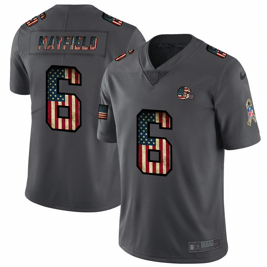 Nike Browns #6 Baker Mayfield 2018 Salute To Service Retro USA Flag Limited NFL Jersey
