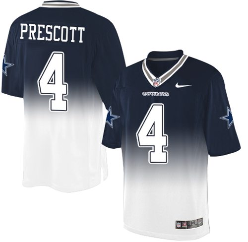 Nike Cowboys #4 Dak Prescott Navy Blue/White Men's Stitched NFL Elite Fadeaway Fashion Jersey